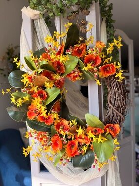 Handmade Summer Magnolia, Berry, and Sunshine Wreath